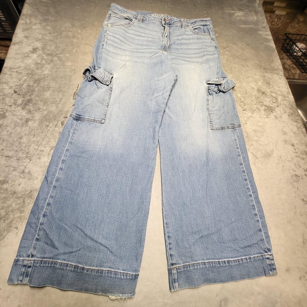 American Eagle Jeans Womens 18 Blue Super High-Rise Baggy Wide Leg Cargo